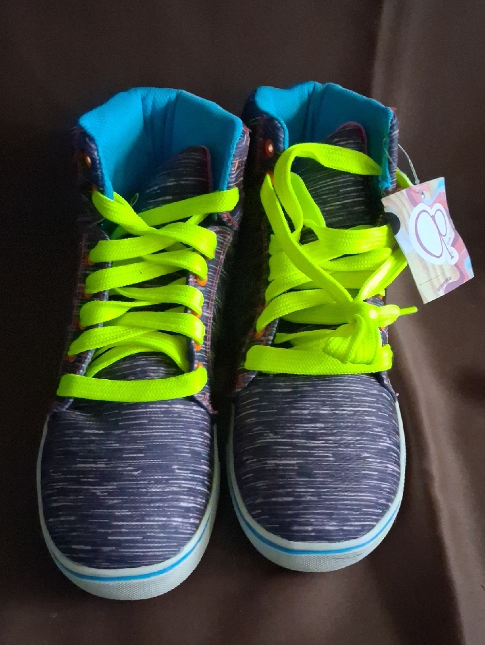 Kids Neon Lace Casual Sneakers - Blue & Neon Yellow